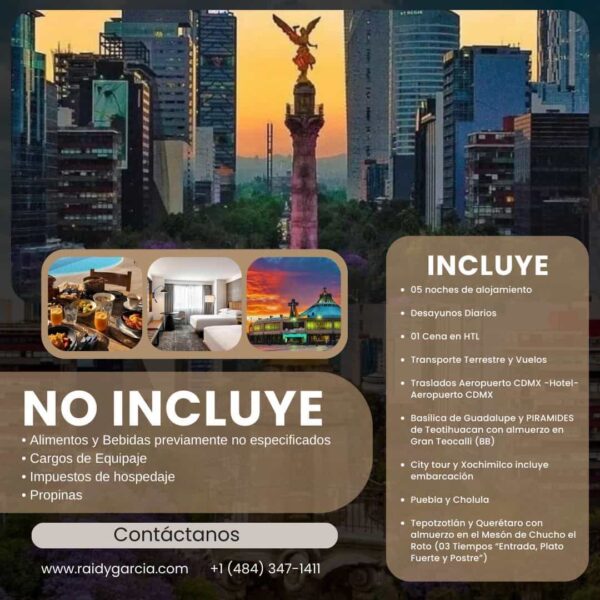 Viaje Transformador a México del 14 al 19 de abril, incluye visitas a la Basílica de Guadalupe, Teotihuacán y destinos culturales.